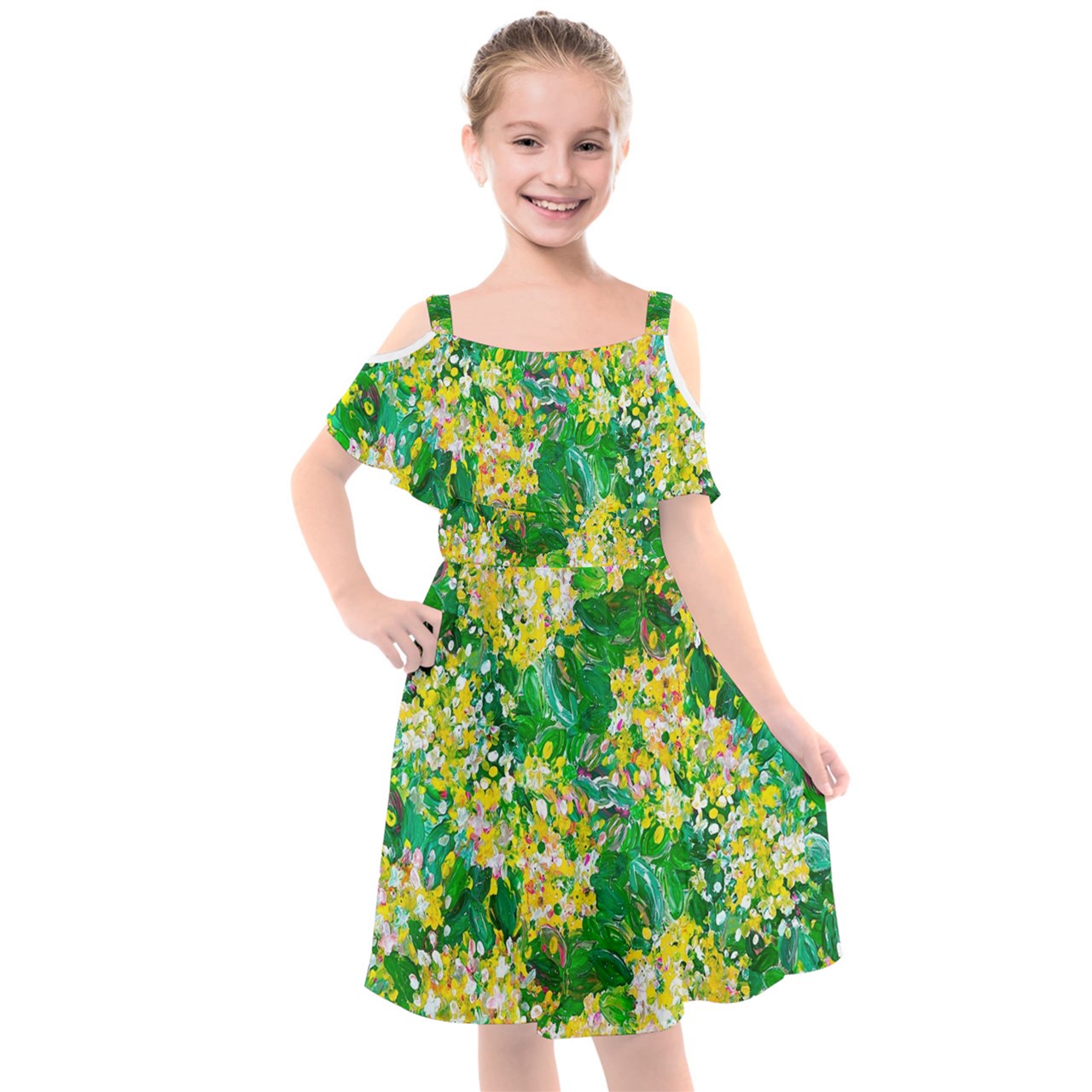 Kids' Cut Out Shoulders Chiffon Dress