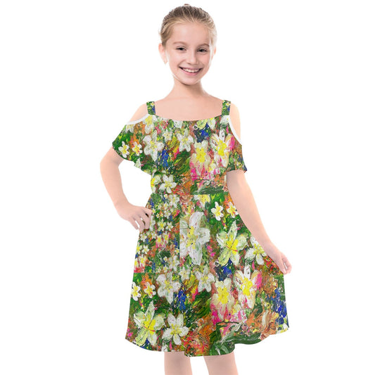 Kids' Cut Out Shoulders Chiffon Dress