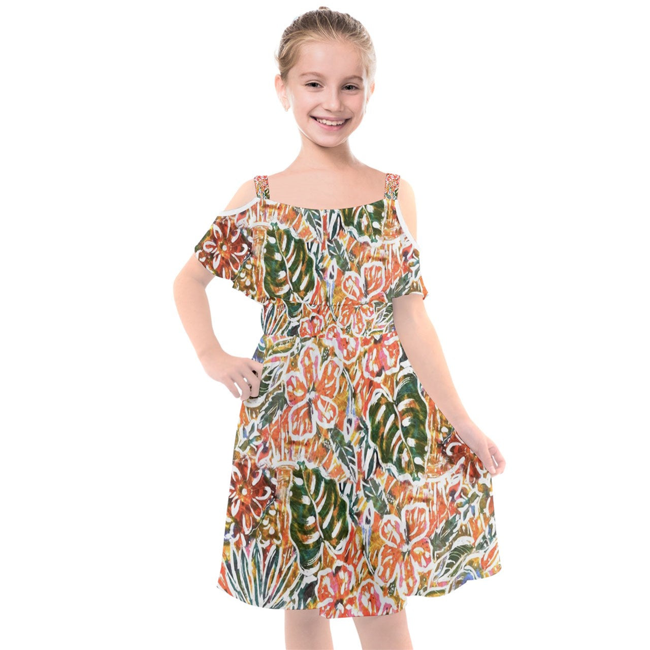 Kids' Cut Out Shoulders Chiffon Dress