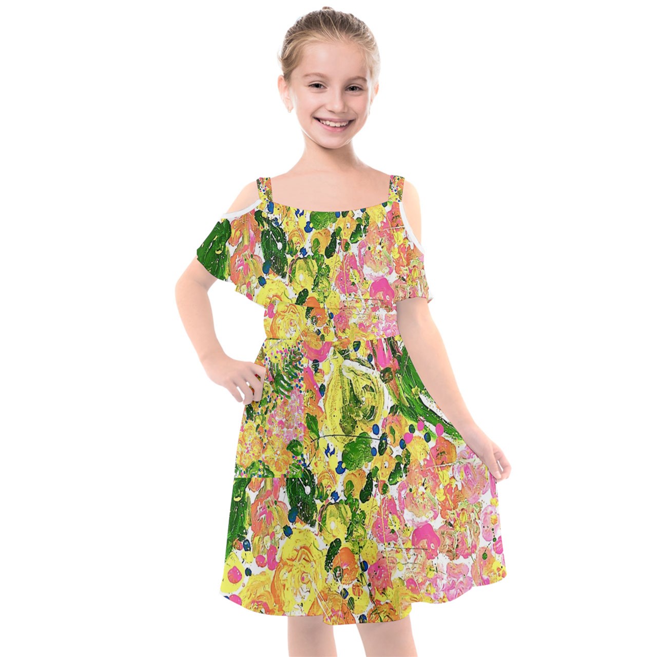 Kids' Cut Out Shoulders Chiffon Dress