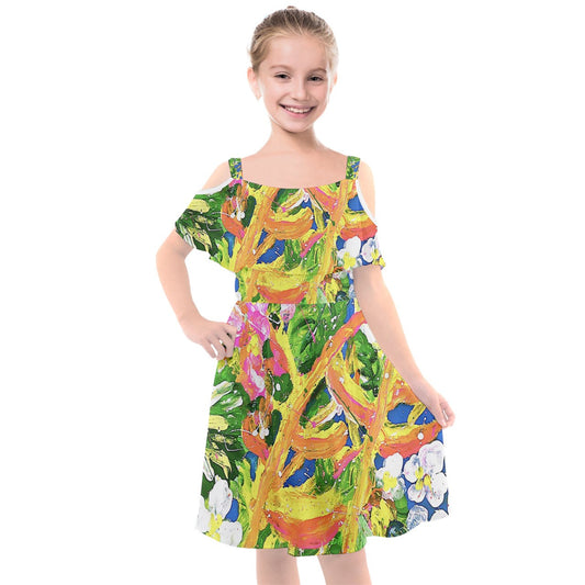 Kids' Cut Out Shoulders Chiffon Dress