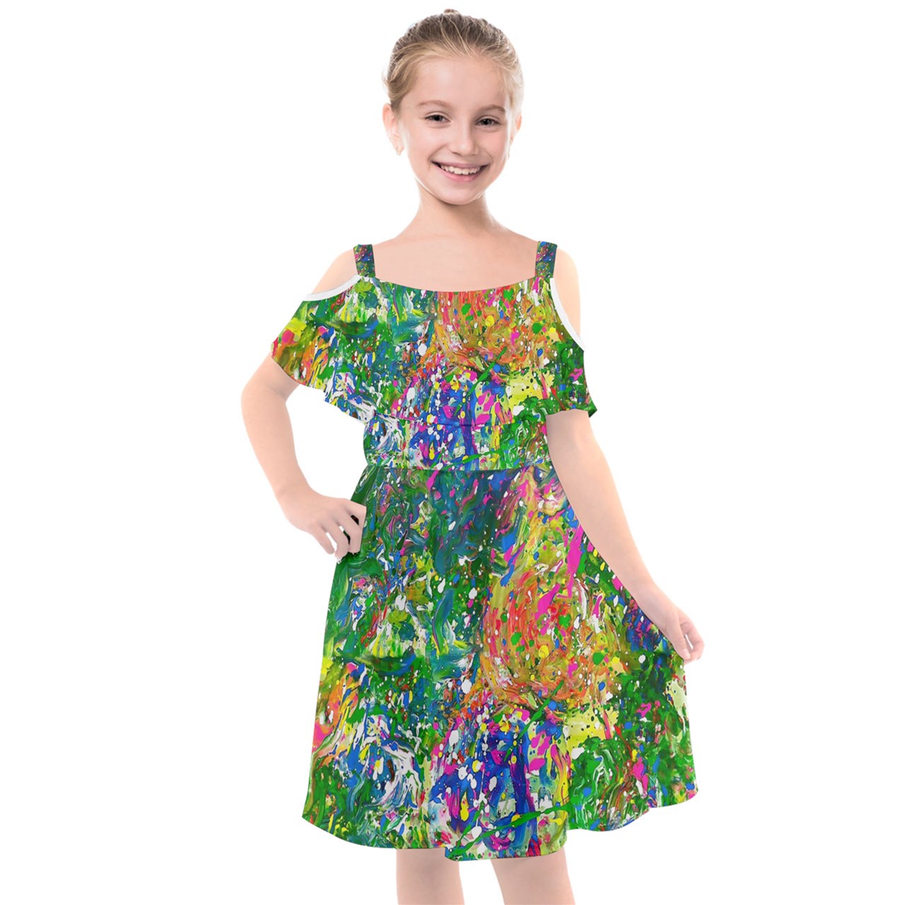 Kids' Cut Out Shoulders Chiffon Dress