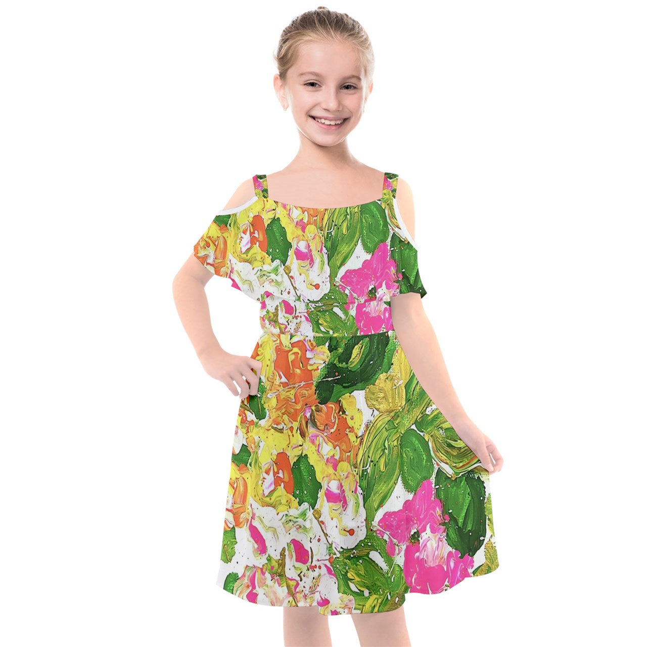 Kids' Cut Out Shoulders Chiffon Dress