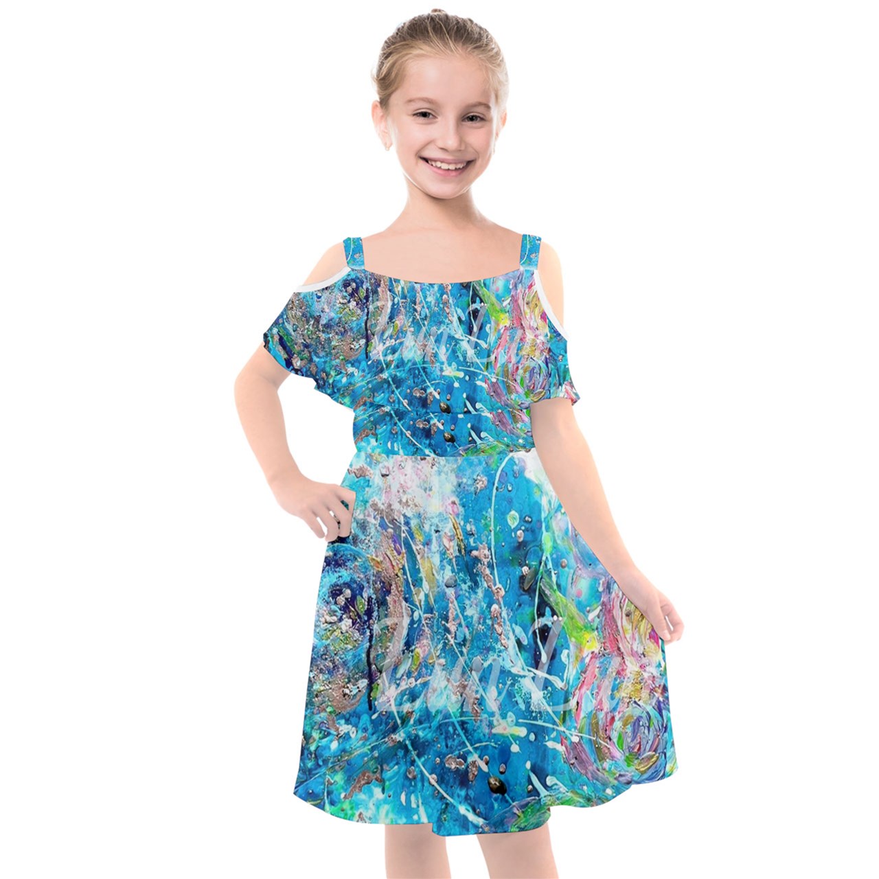 Kids' Cut Out Shoulders Chiffon Dress