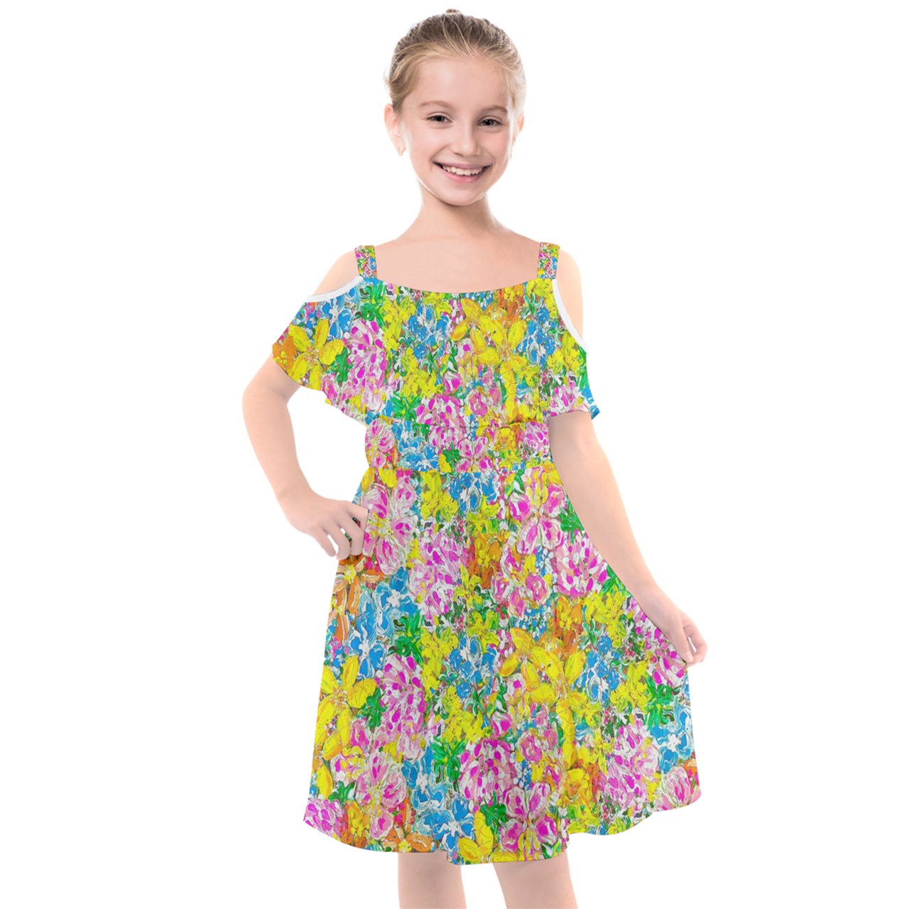 Kids' Cut Out Shoulders Chiffon Dress